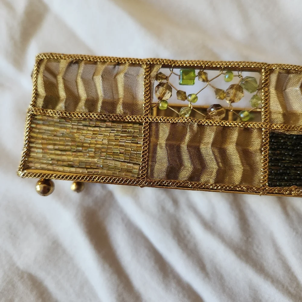 Vintage Beaded Gold Trinket Tray Jewelry Organizer Decorative Vanity